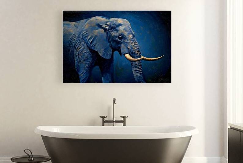 African Elephant in Blue Tones Gicl e Print 3210 by Visual Wall Art 